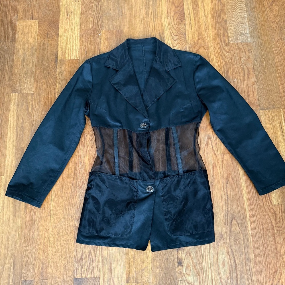 VTG Black Mesh Blazer with Sheer Pockets - S